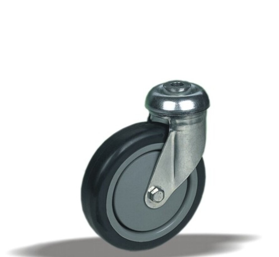 Institutional swivel castor 100 mm, polypropylene, ball bearing, bolt hole 12 mm, 85 kg, Art. 2-813