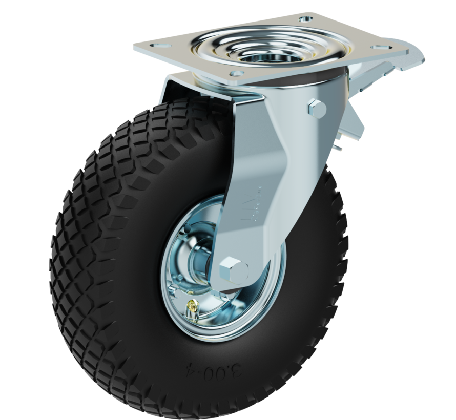 Swivel castor 260 mm, pneumatic tyre, roller bearing, plate 175x140 mm, 200 kg, Art. 2-619 A, no. 47320