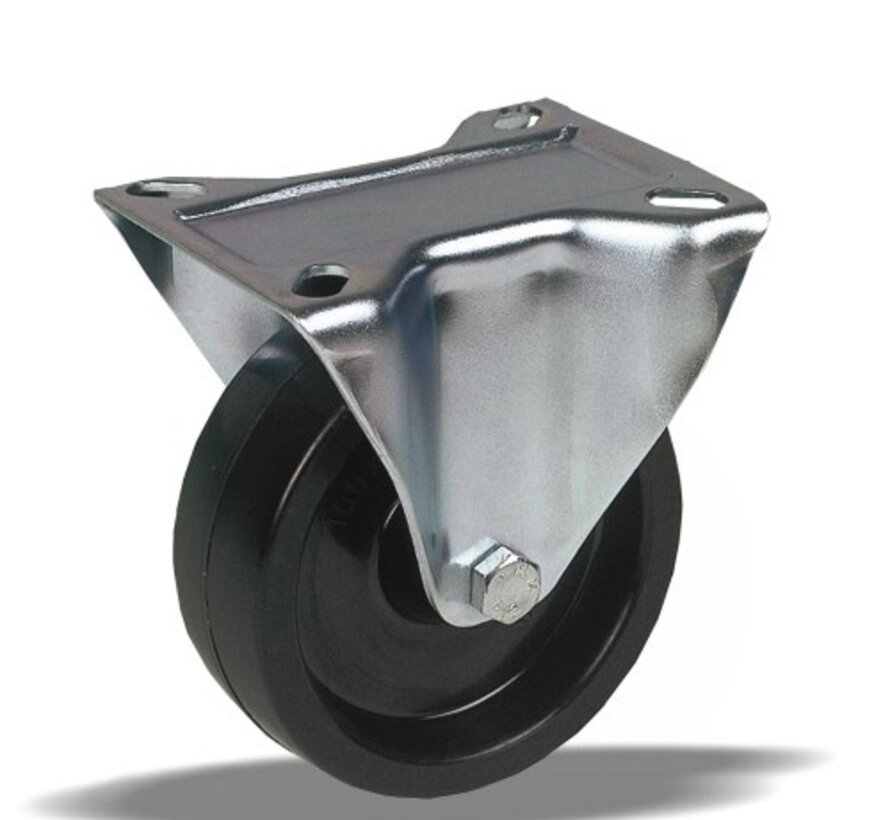 Roulette fixe 150 mm, polyamide résistant à la chaleur, palier lisse, platine 105x85 mm, 250 kg, Réf. 2-678ISO