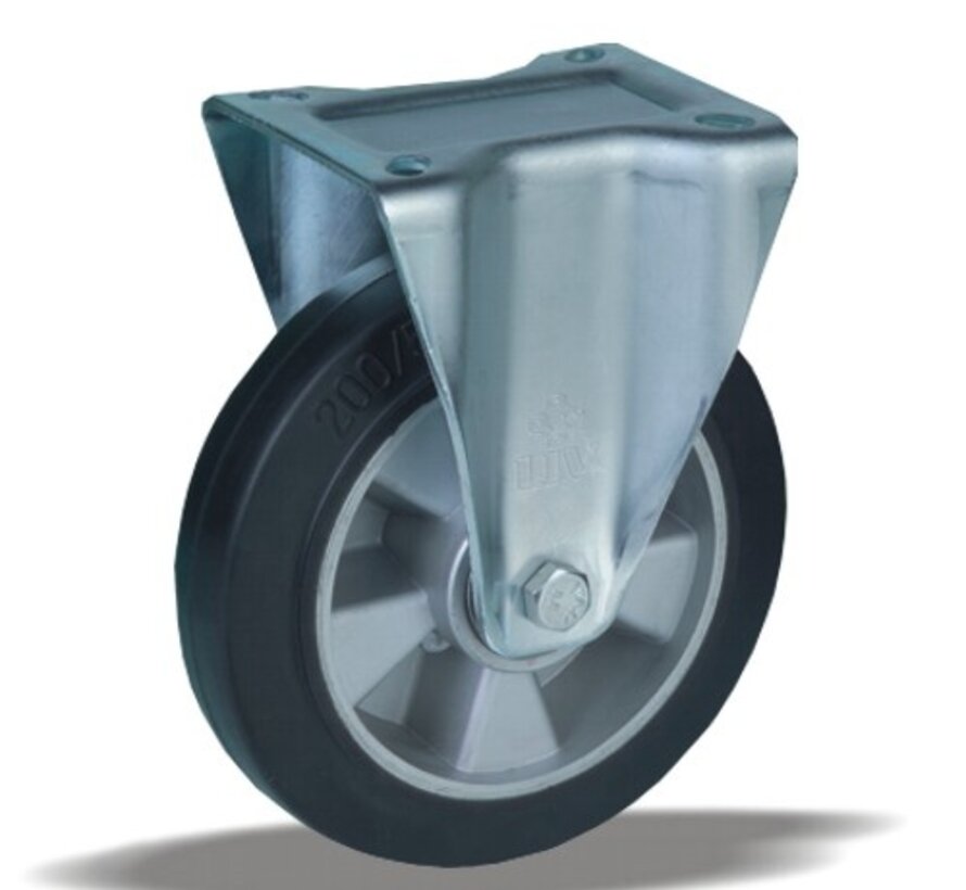 Heavy duty fixed castor 250 mm, black rubber, ball bearing, plate 135x110 mm, 550 kg, Art. 2-111-50K