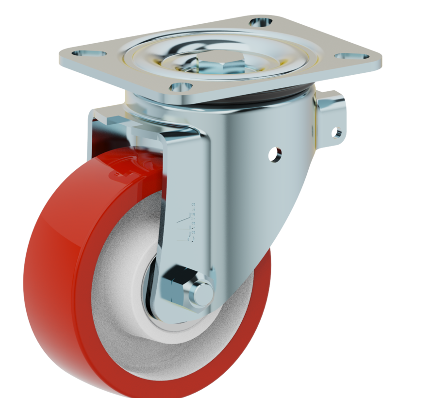 Heavy duty swivel castor 125 mm, polyurethane, ball bearing, plate 135x110 mm, 500 kg, Art. 2-152-25K