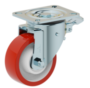 LIV SYSTEMS Swivel castor with brake + injection-moulded polyurethane tread Ø125 x W40mm for 300kg - Copy
