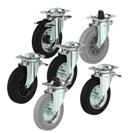 Roulettes pour conteneurs à déchets à 4 roues, 160 et 200 mm