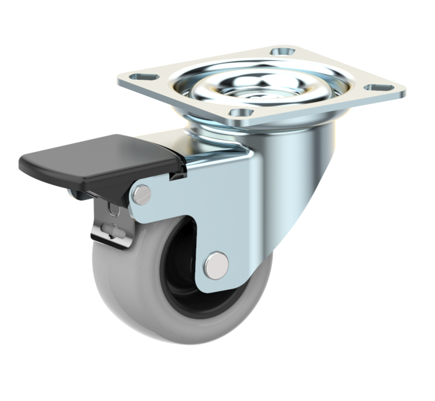 furniture Swivel castor with brake + polyethylene tread Ø50 x W25mm for  70kg Prod ID: 34815
