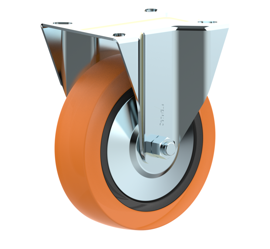 Fixed castor 160 mm, elastic rubber, roller bearing, plate 135x110 mm, 300 kg