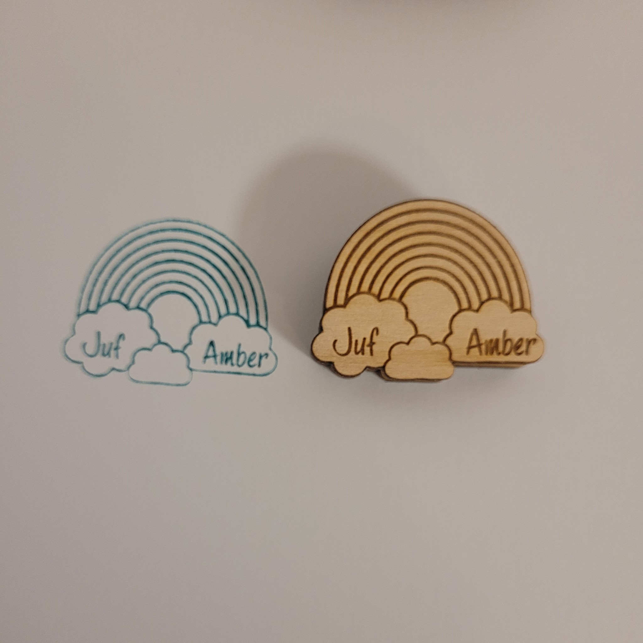 Stempel juf/meester regenboog