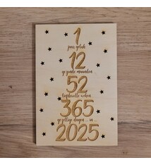 Houten kaart nieuwjaar 2025
