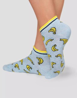 Conte Vrolijke turqoise sokken met bananen opdruk