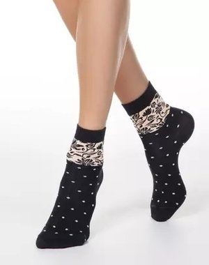 Conte Zwarte katoenen sokken met print