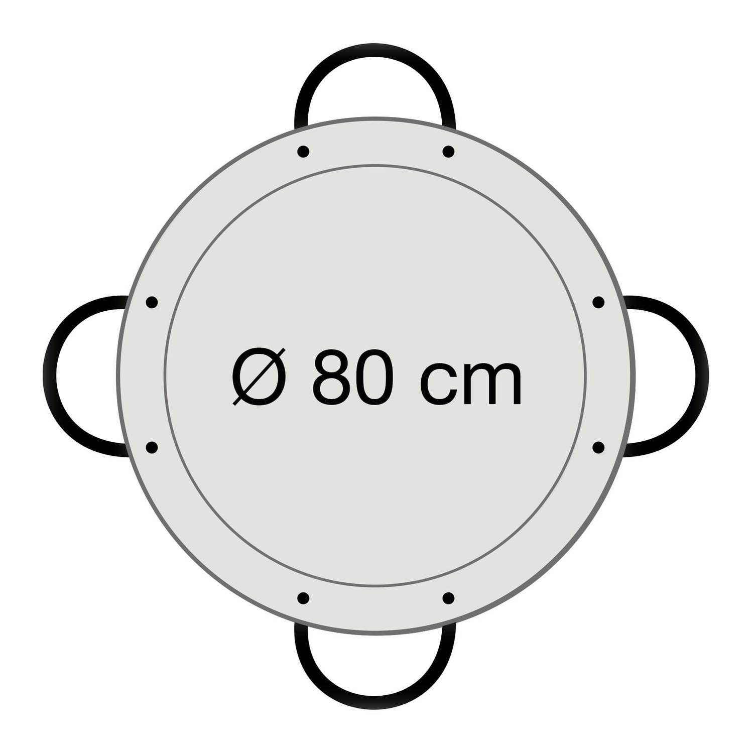 Paellapan, gepolijst staal, Ø 80 cm, met 4 grepen