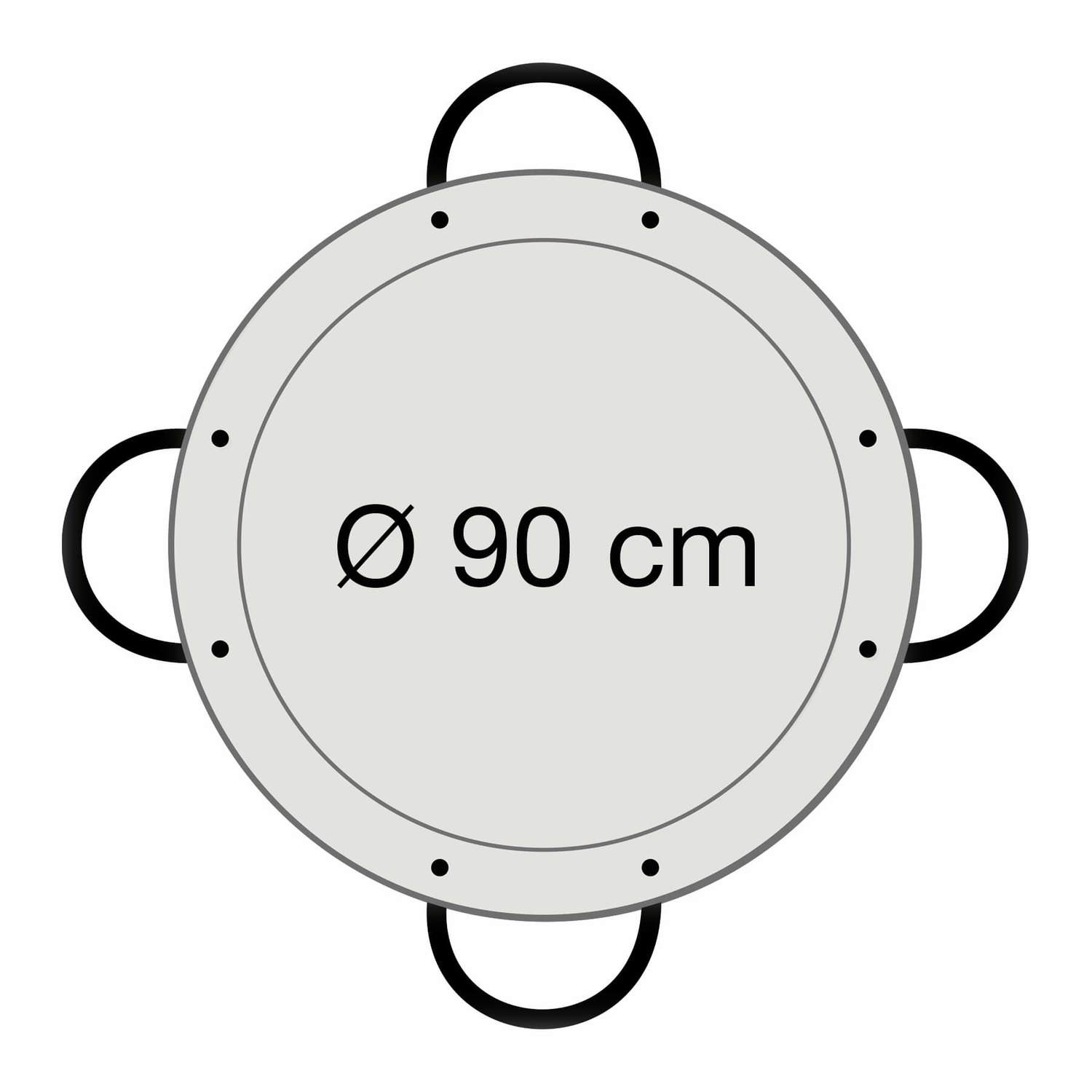 Paellapan, gepolijst staal, Ø 90 cm, met 4 grepen
