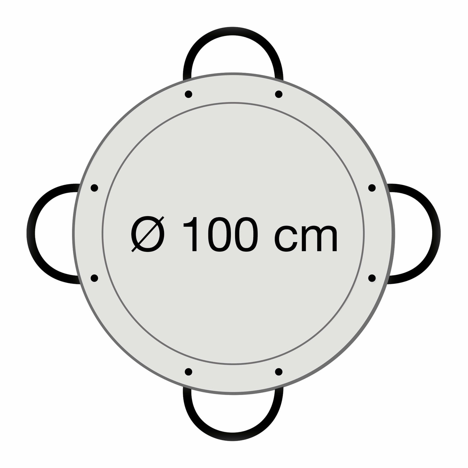 Paellapan, gepolijst staal, Ø 100 cm, met 4 grepen