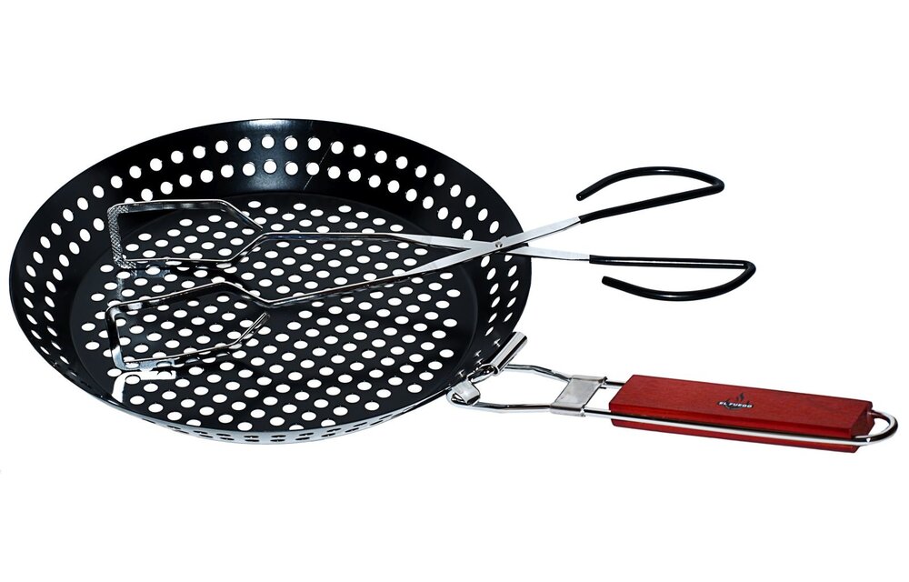 El Fuego Grillpan met RVS barbecue tang