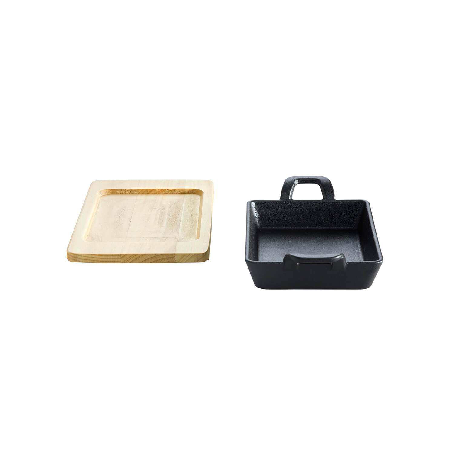 Gietijzeren pan met handvat en onderzetter 14,5 x 14,5 x 3,5 cm