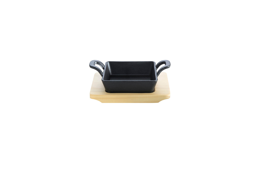 Gietijzeren pan met handvat en onderzetter 14,5 x 14,5 x 3,5 cm