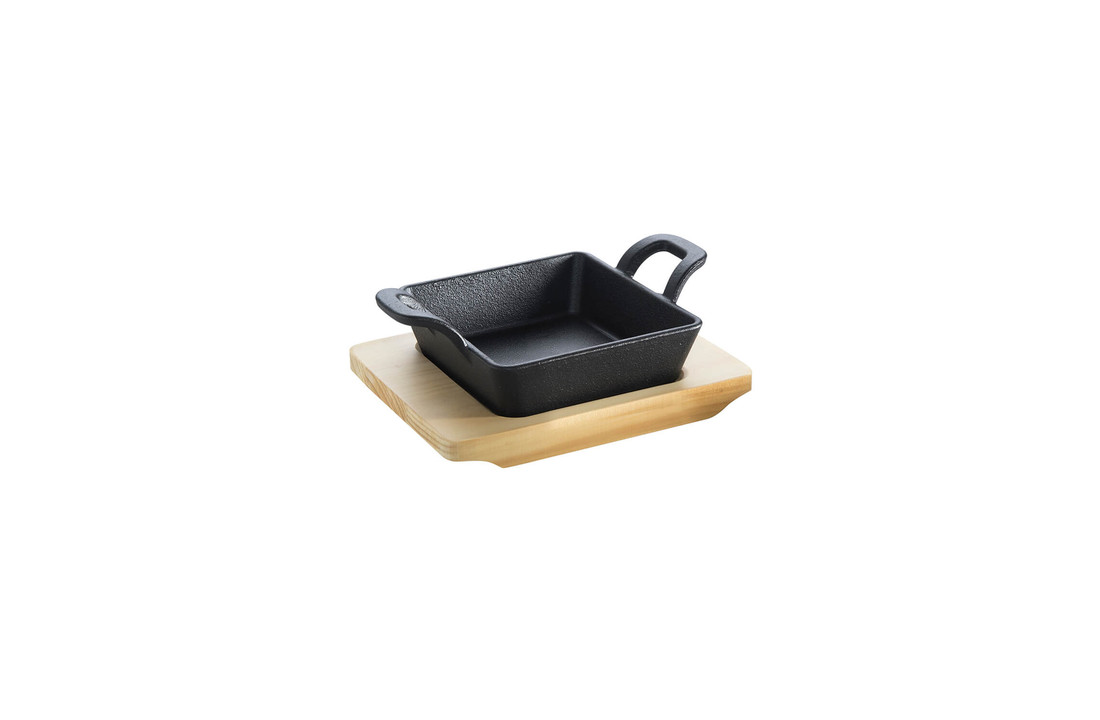 Gietijzeren pan met handvat en onderzetter 14,5 x 14,5 x 3,5 cm