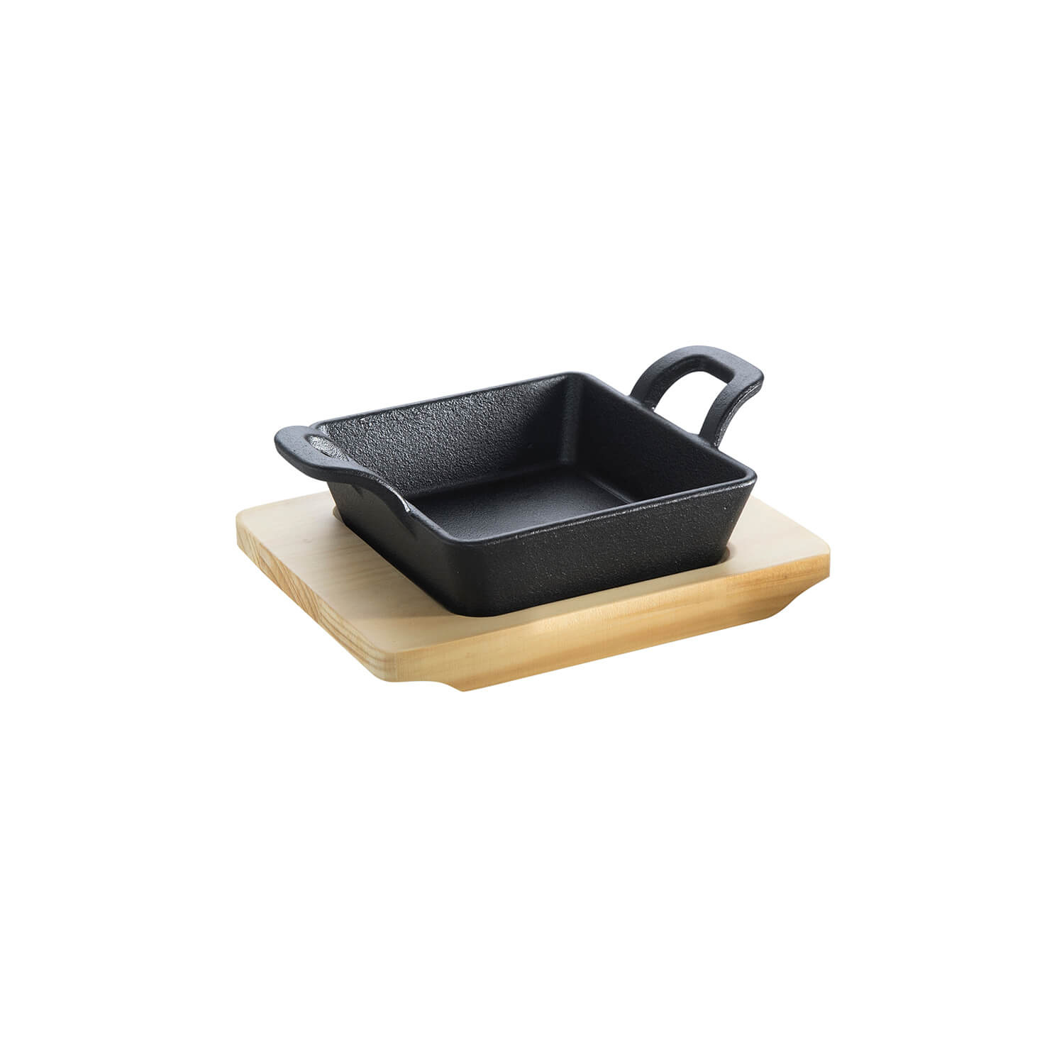 Gietijzeren pan met handvat en onderzetter 14,5 x 14,5 x 3,5 cm