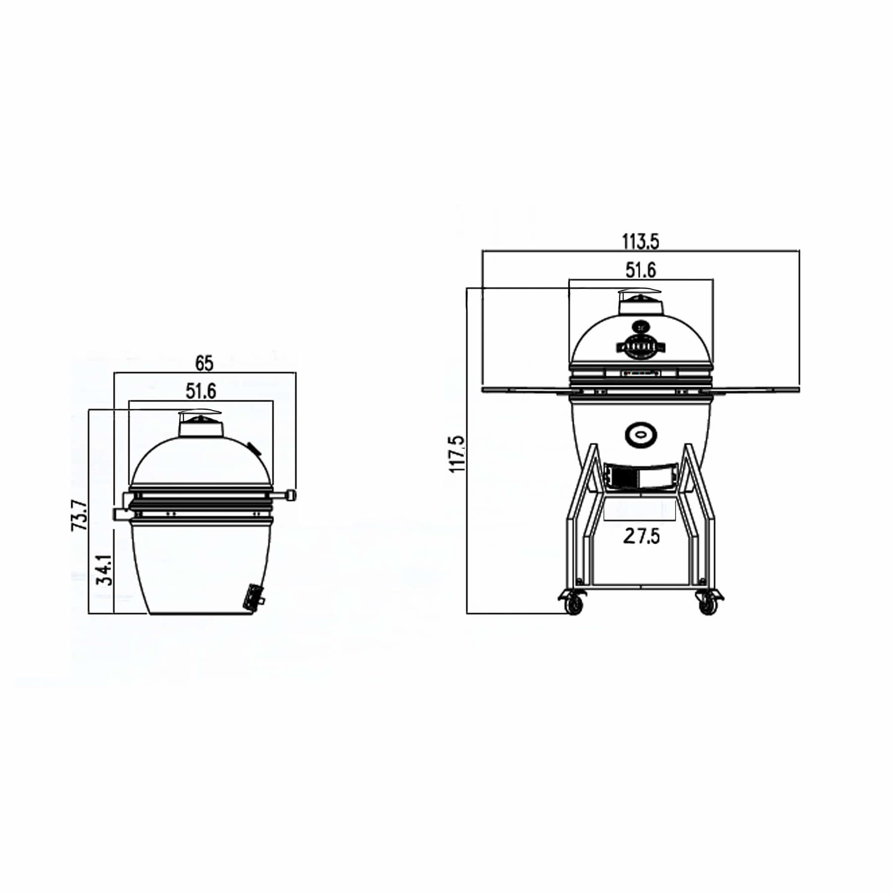 Yakiniku 16'' kamado Medium met onderstel en zijtafels