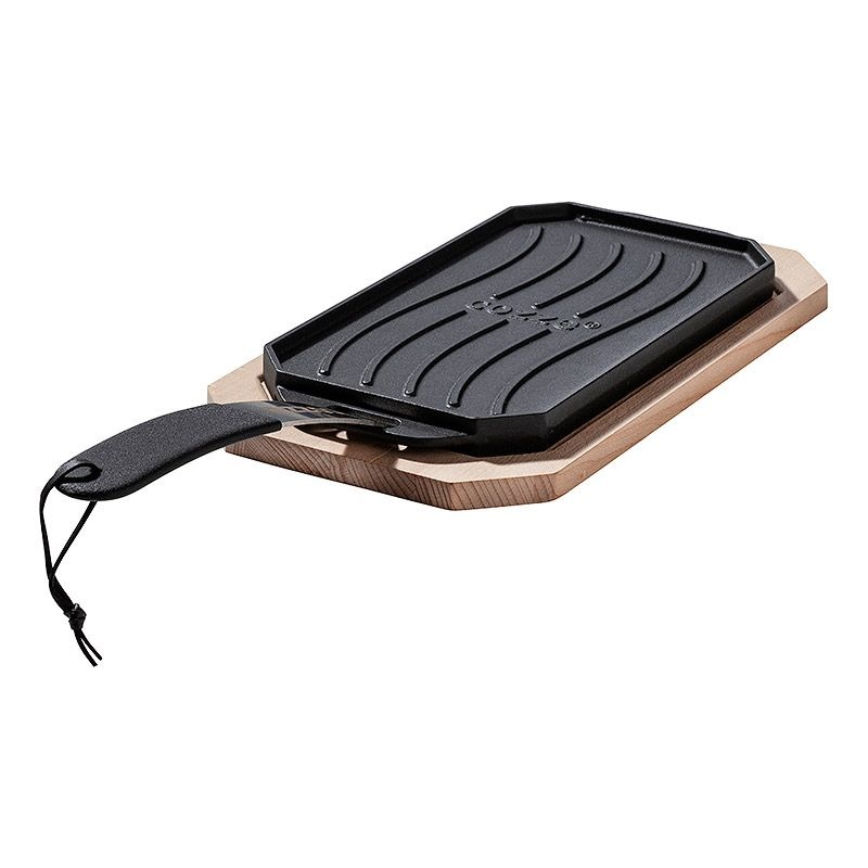 Cozze Gietijzeren pan dubbelzijdig met Bamboe Serveerplank 16,5 cm