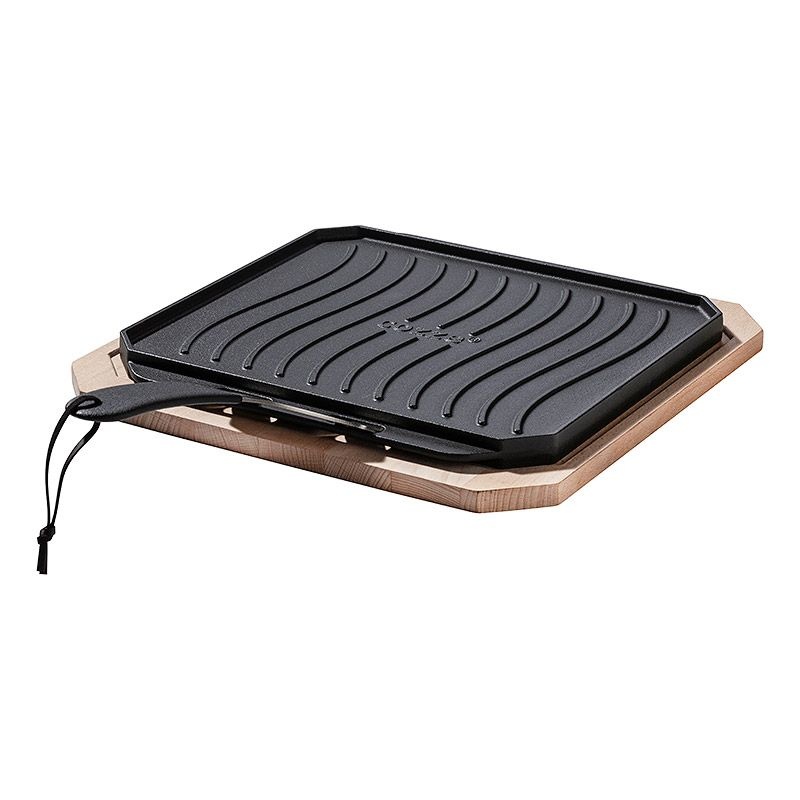 Cozze Gietijzeren pan dubbelzijdig met Bamboe Serveerplank 33 cm