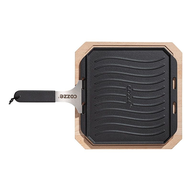 Cozze Gietijzeren pan dubbelzijdig met Bamboe Serveerplank 33 cm