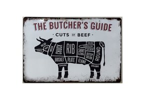 BBQ Wandbord Butchers Guide "Koe" 30x20cm