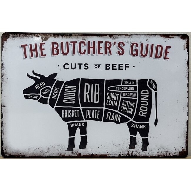 BBQ Wandbord Butchers Guide "Koe" 30x20cm