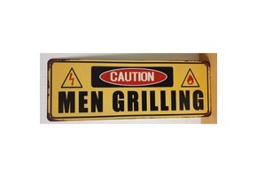 BBQ wandbord Caution men grilling 36 x 10 cm