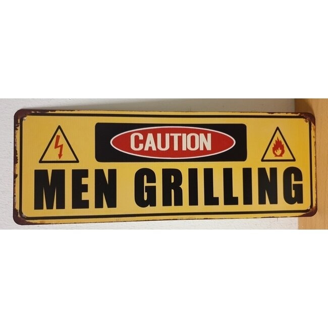 BBQ wandbord Caution men grilling 36 x 10 cm