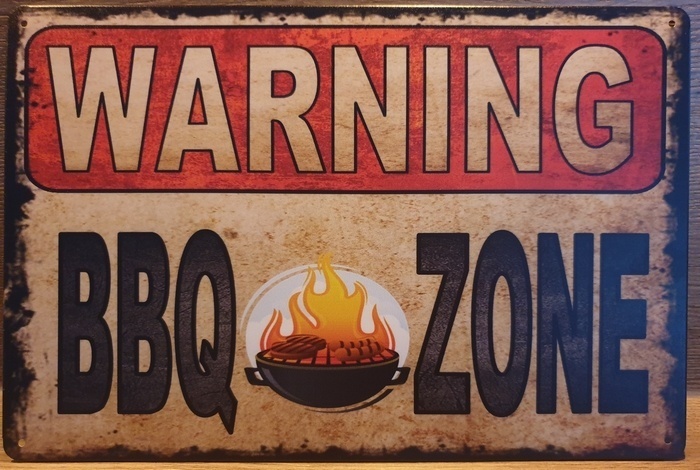 BBQ Wandbord Warning BBQ zone 30 x 20 cm