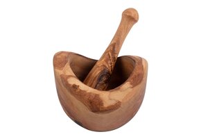 Pure Olive Wood olijfhouten Vijzel 12 cm met stamper