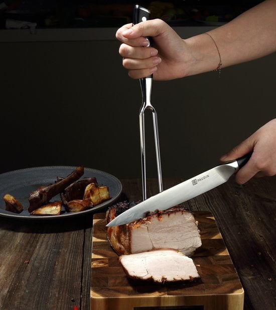 Paudin D9 Vleesmes en Vork 20 cm – Ultra Dark