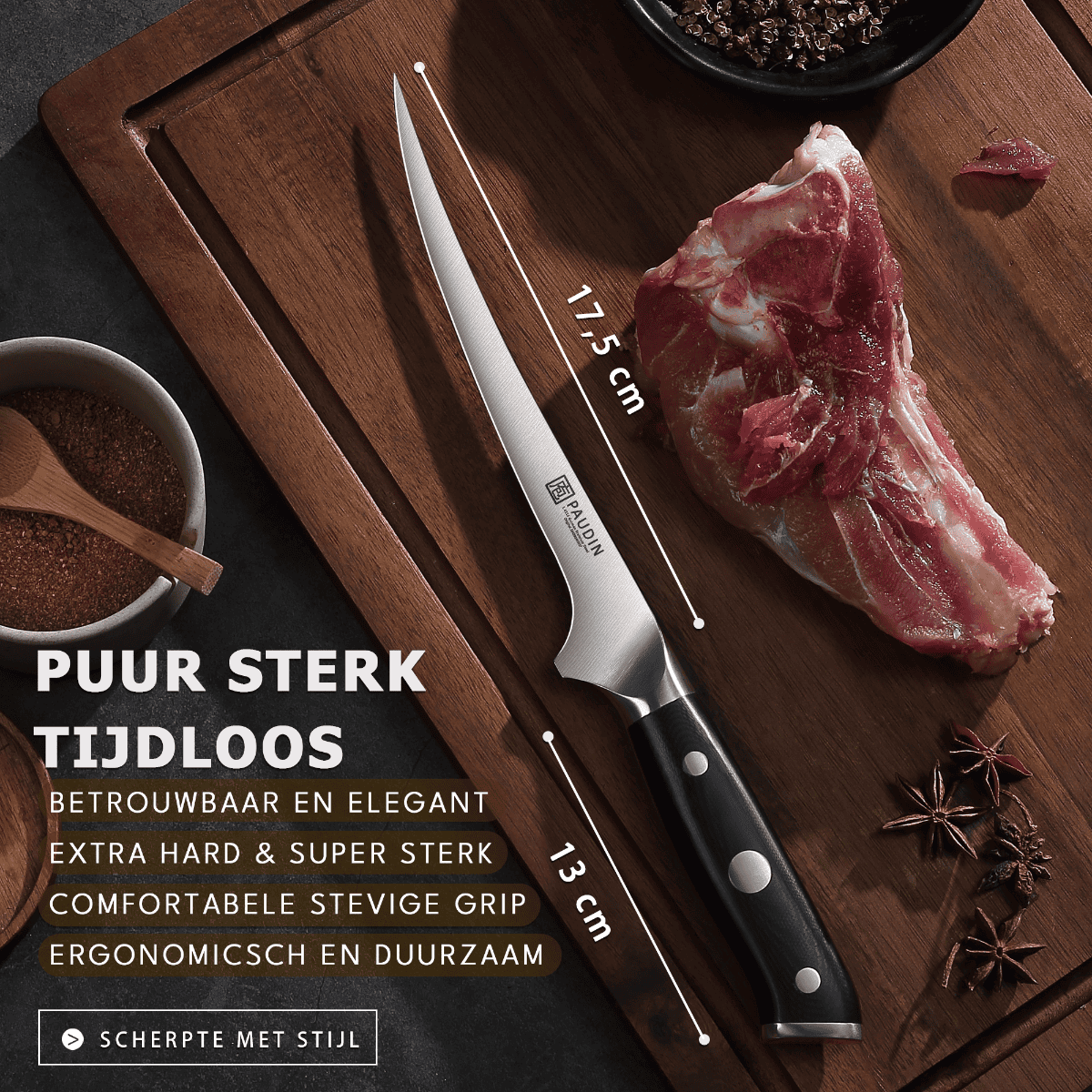 Paudin D10 Fileermes 15 cm – Ultra Dark