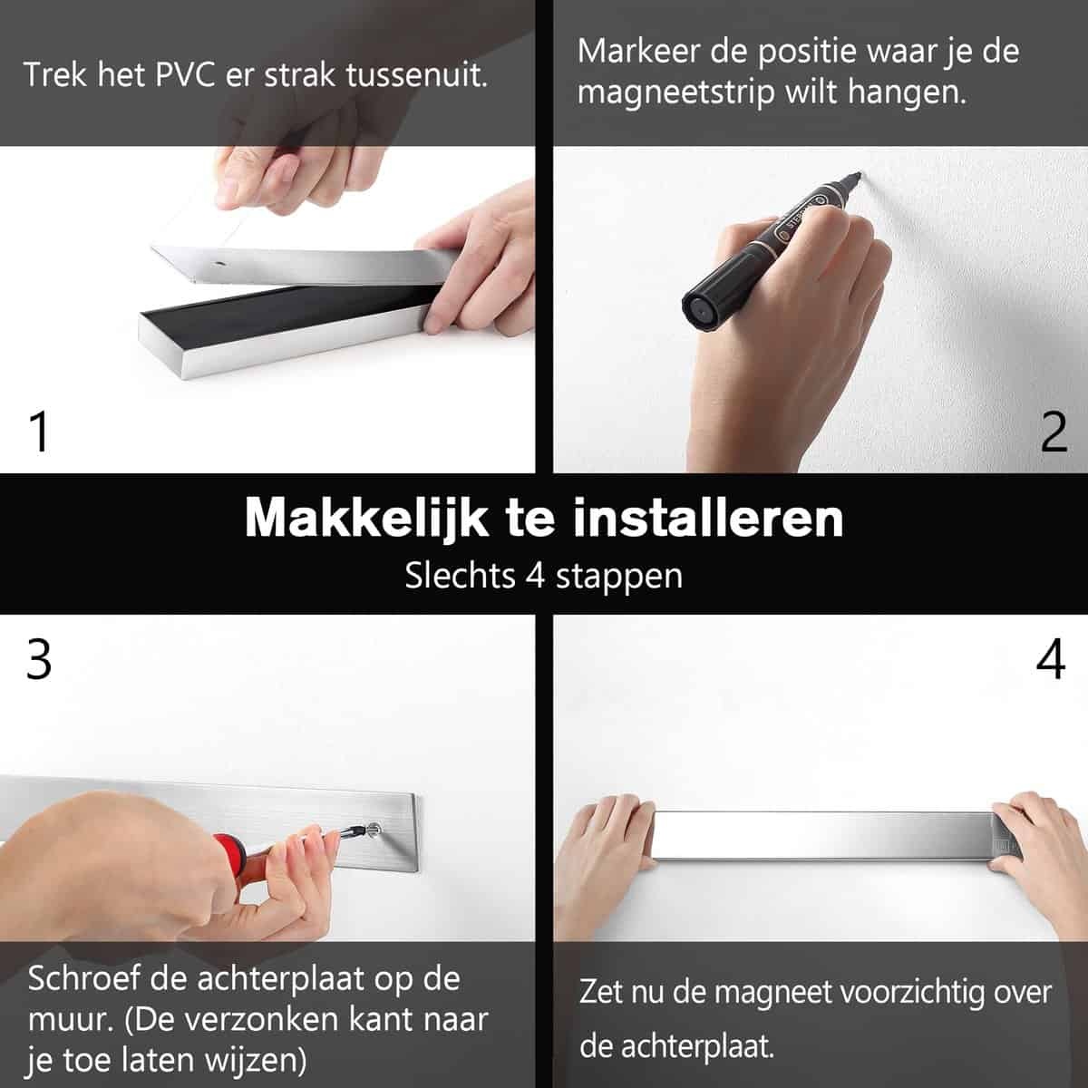 Paudin KB2 Magnetische Messenhouder 45 cm – Geborsteld RVS