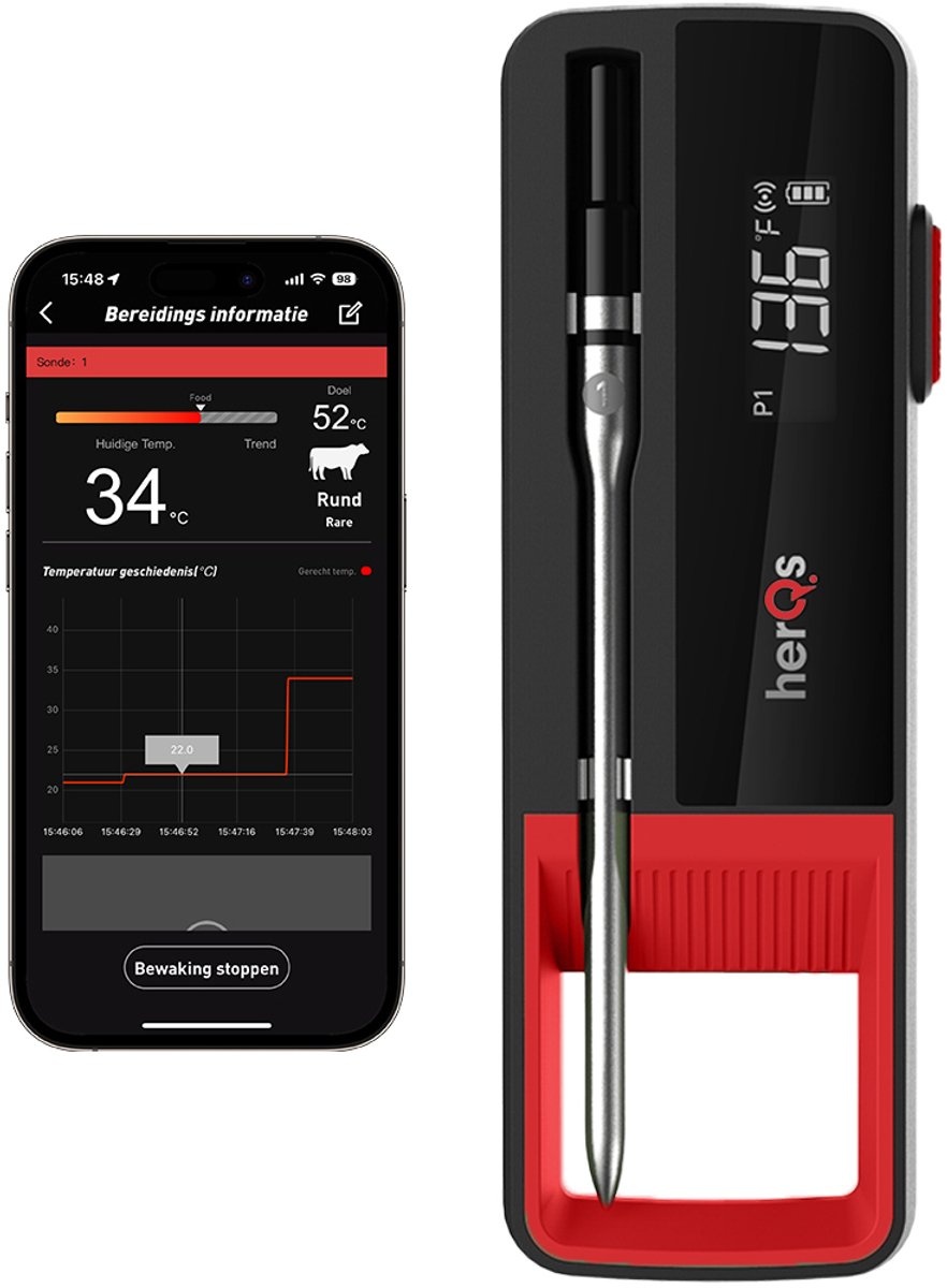 HerQs Single Max Draadloze BBQ Thermometer