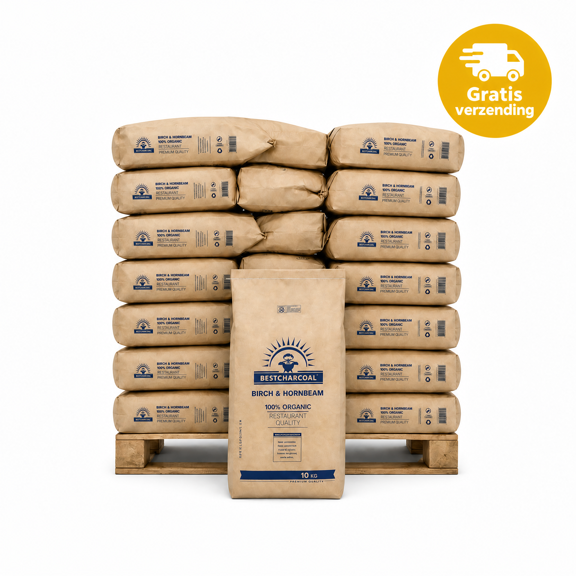 BestCharcoal Birch & Hornbeam Houtskool 10 kg - 36 zakken