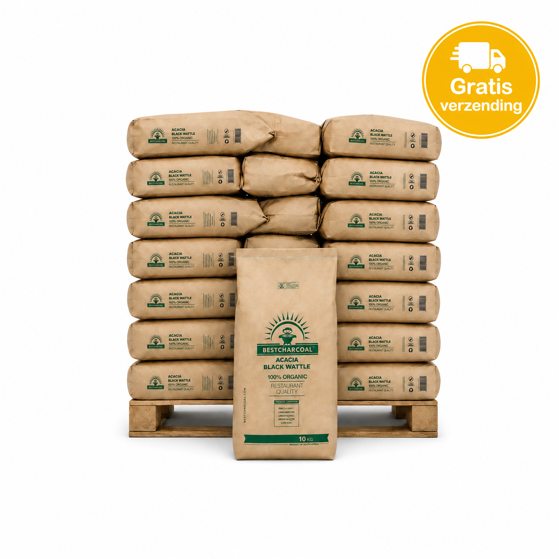 BestCharcoal Acacia Houtskool 10 kg - 39 zakken