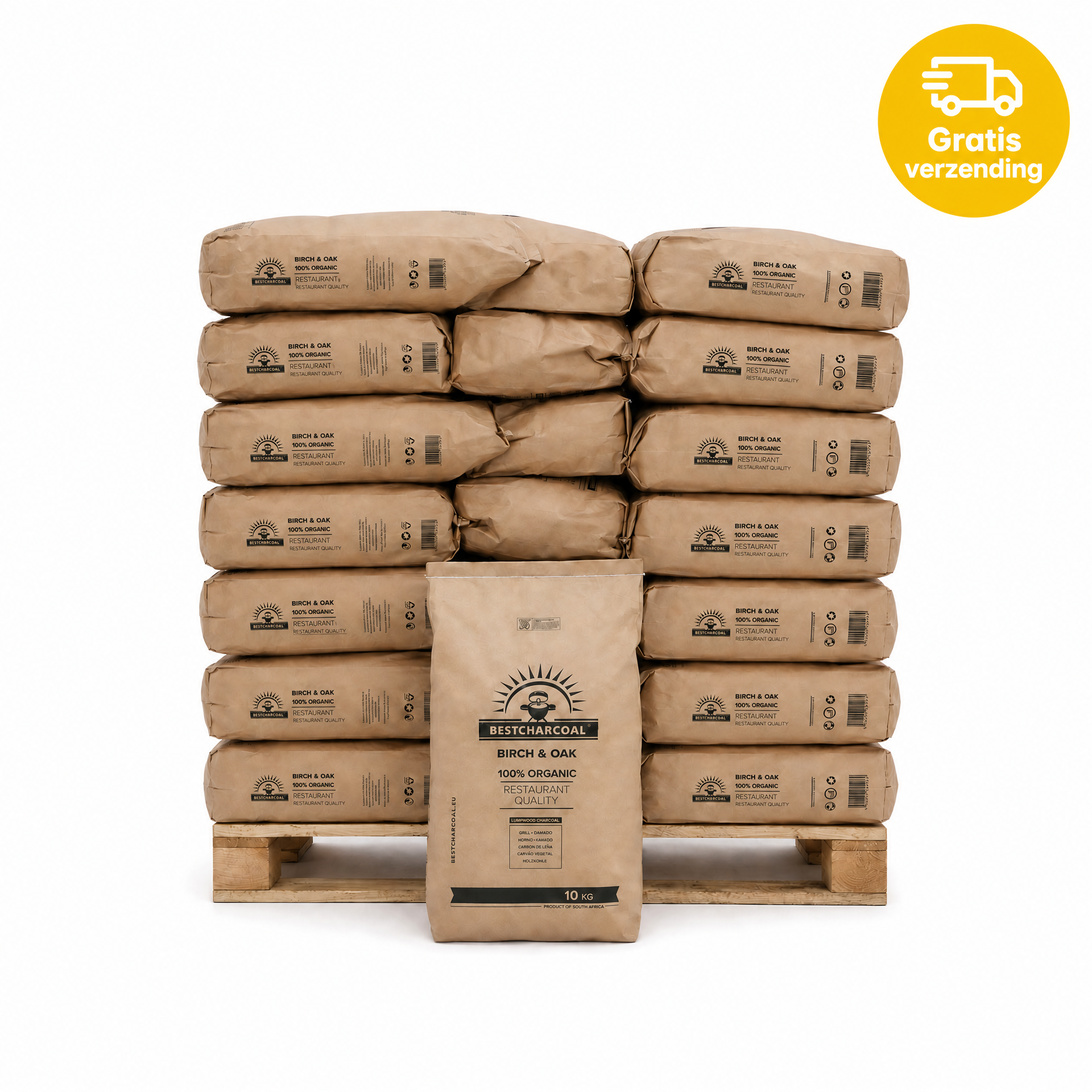 BestCharcoal Birch & Oak houtskool 10 kg - 36 zakken