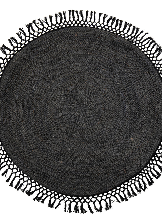 Vloerkleed Rond Jute Zwart 122 cm