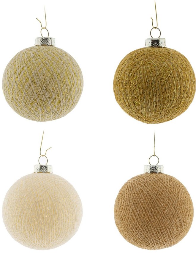 Cotton Ball Kerstballen Fairtrade Set van 4 - Sandy Gold Mix