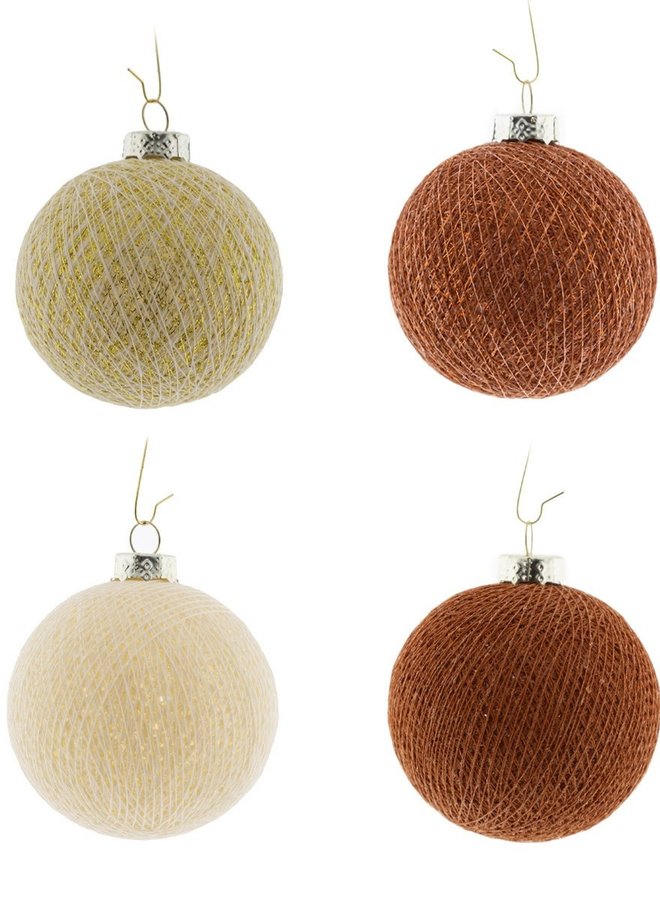 Cotton Ball Kerstballen Fairtrade Set van 4 - Cosy Copper Mix