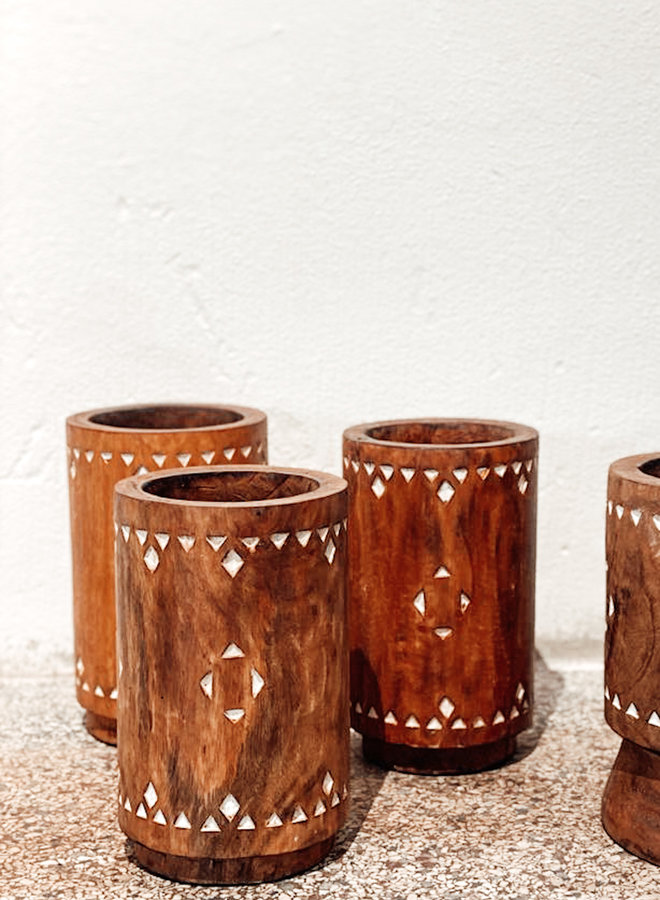 Pot Boho Hout Gegraveerd Naturel Hoog