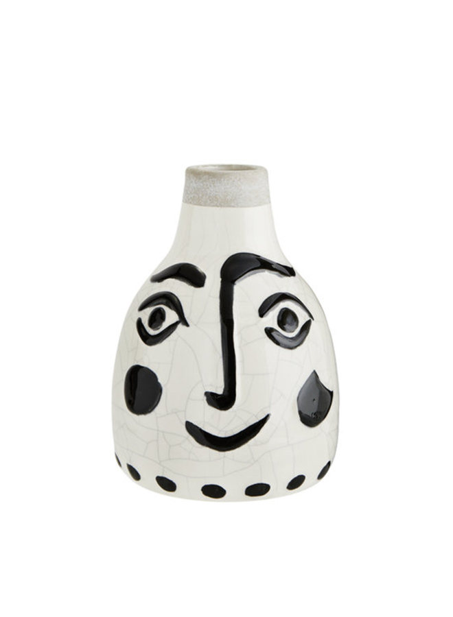 Vaas Stoneware Face Zwart Wit Moustache 14x21 cm cm