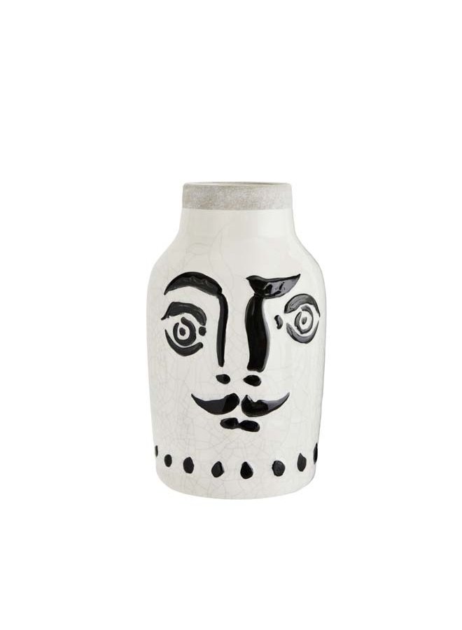 Vaas Stoneware Face Zwart Wit Moustache 16x28 cm