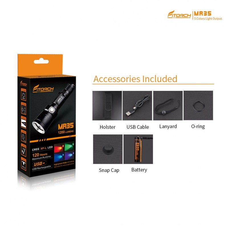 MR35 Rechargeable LED flashlight RGB