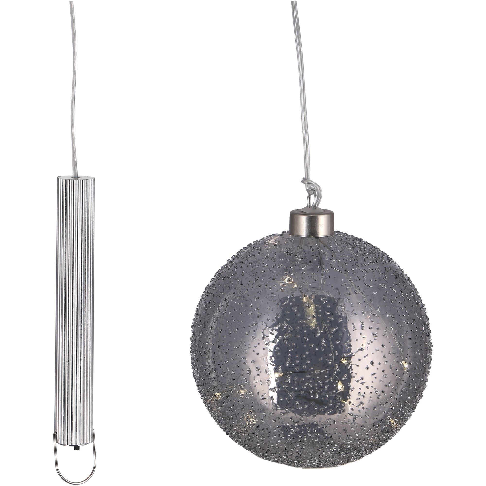 Grijze Glazen LED BOL - 15 cm "Snow"