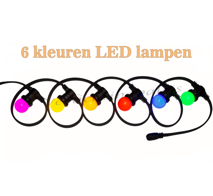 prikkabel - 15 meter met 15 LED lampen  (6 kleuren)