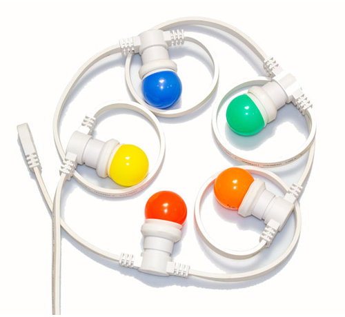 Witte prikkabel 10 meter met 10 gekleurde LED lampen in 5 kleuren mix