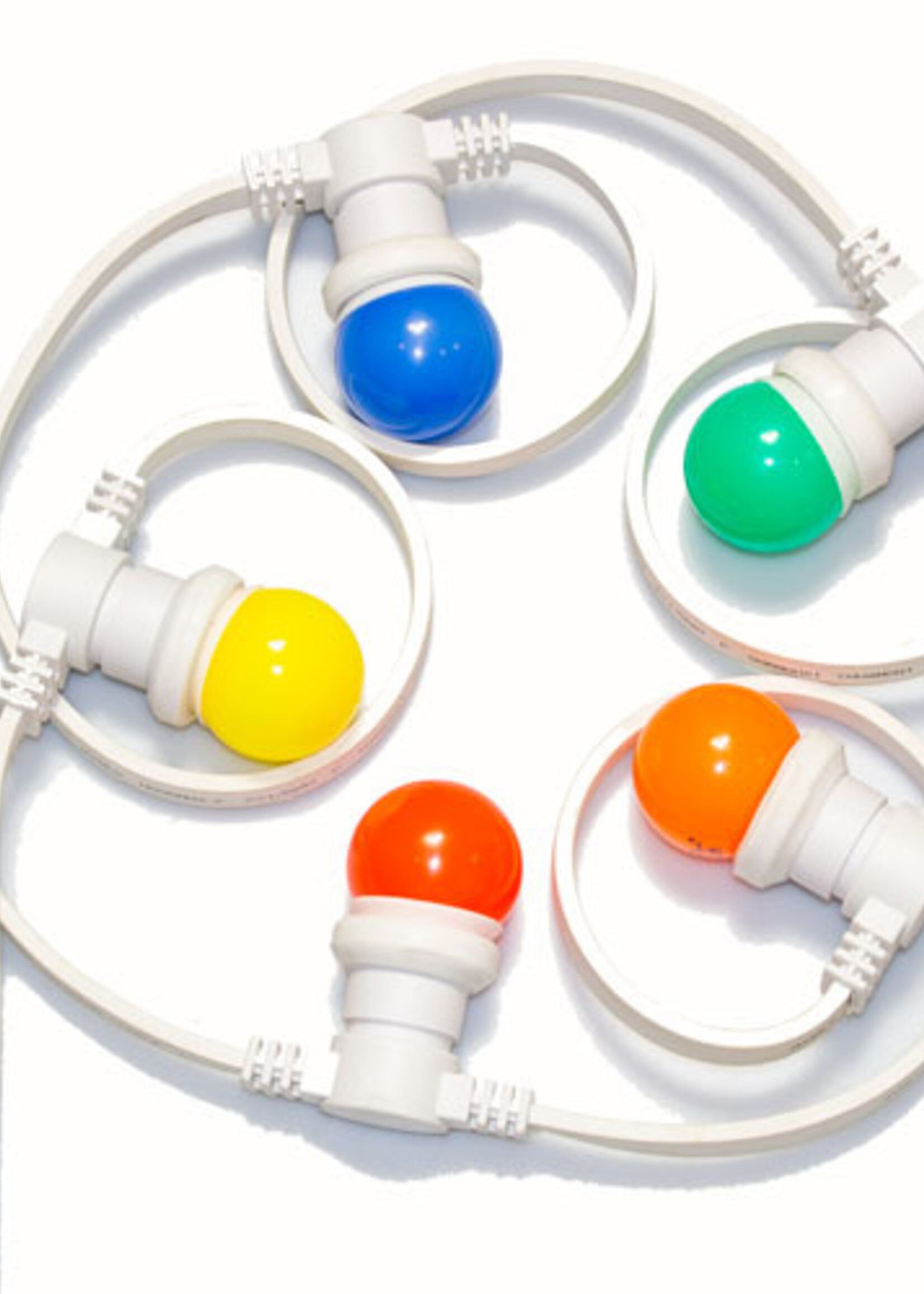 Witte prikkabel 15 meter met 30 gekleurde LED lampen in 5 kleuren mix