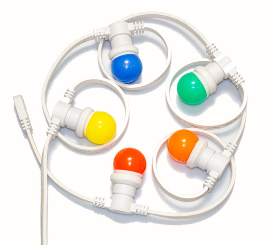 Witte prikkabel 15 meter met 30 gekleurde LED lampen in 5 kleuren mix